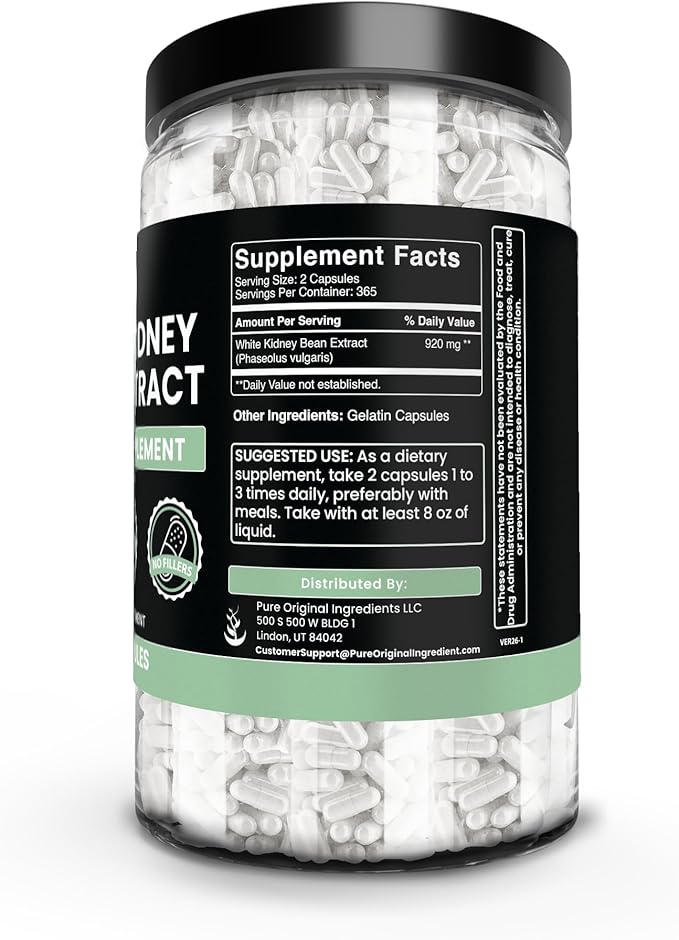 PURE ORIGINAL INGREDIENTS White Kidney Bean Extract (730 Capsules) No Magnesium Or Rice Fillers Always Pure Lab Verified