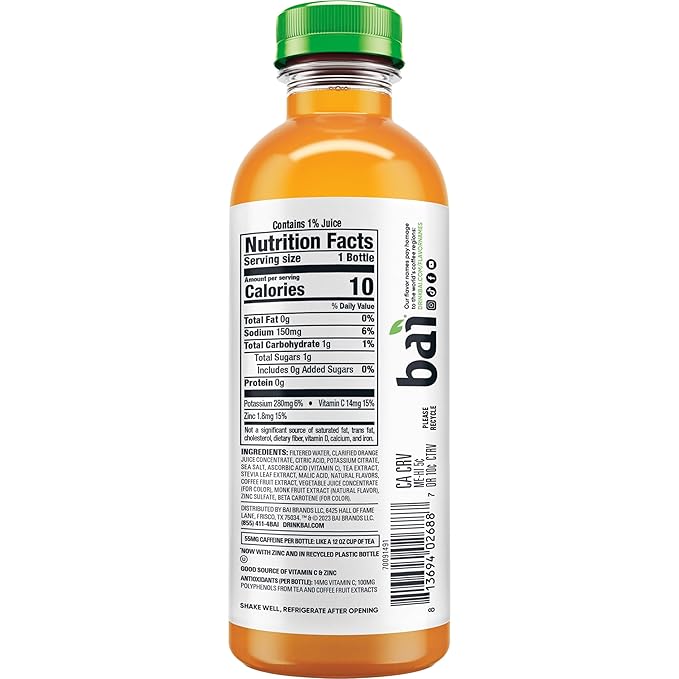Bai Antioxidant Infused Water Beverage Costa Rica Clementine with Vitamin C and No Artificial Sweeteners 18 Fluid Ounce Bottle 12 Pack