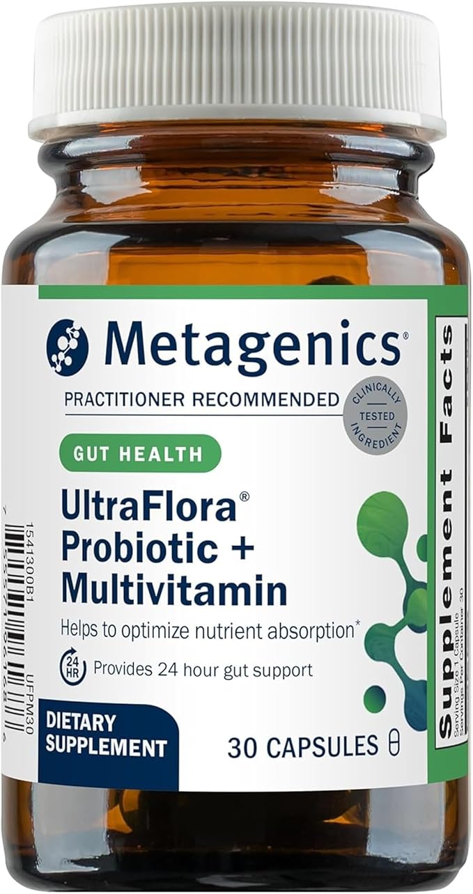 Metagenics UltraFlora Probiotic + Multivitamin - All-in-One Daily Gut Health &amp Digestive Balance Support* - Clinically Tested Probiotic Blend with 17 Essential Nutrients - Gluten-Free - 30 Capsule