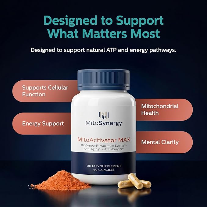 MitoActivator MAX - BioCopper1 Cu1 (Cunermuspir) 2.0mg Maximum Strength Bioavailable Copper - Mitochondrial NAD+ ATP Booster Anti-Aging Anti-Graying Tick Immune Support - 60ct