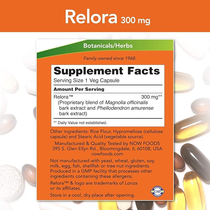 NOW Foods Relora 300 mg Veg-Capsules 120-Count (Pack of 3)