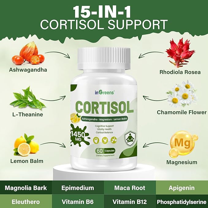 Cortisol Supplement 15-in-1 Cortisol Manager with Ashwagandha L-Theanine &amp Magnesium Supports Cortisol Health Relaxation &amp Restful Sleep 300 Capsules