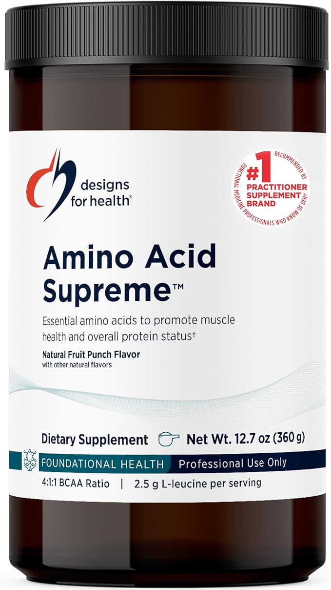 Designs for Health Complete Amino Acid Powder with BCAAs - Amino Acid Supreme Fruit Punch (30 Servings / 360g)