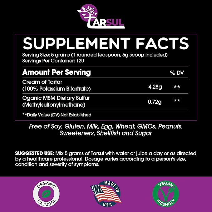 Patented Cream of Tartar &amp Organic MSM Sulfur Formula - Dietary Supplement Powder - 600 Grams