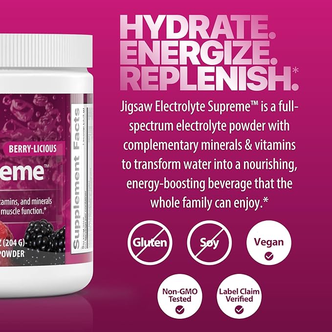 Jigsaw Health Bundle | Adrenal Cocktail 60 Servings (Jar) and Electrolye Supreme (Berry-Licious) 60 Servings (Jar)