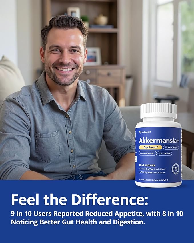 Akkermansia Muciniphila Probiotic Supplement with 80 Billion Probiotic Prebiotics EGCG Delayed Release Metabolism Gut Health for Women &amp Men 60 Vegan Capsules