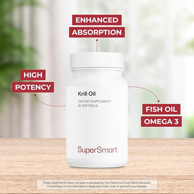 Supersmart - Krill Oil Supplement 1180mg per Day - Omega-3 (EPA &amp DHA) - Fatty Acids | Non-GMO &amp Gluten Free - 60 Softgels