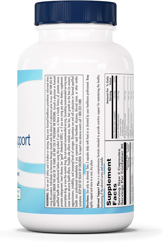 Nutra Biogenesis Adrenal Support Plus - Adrenal Support Supplements for Women &amp Men Adrenal Complex with Pregnenolone DHEA &amp Herbs for Daily Calm Energy &amp Focus Support - 60 Capsules