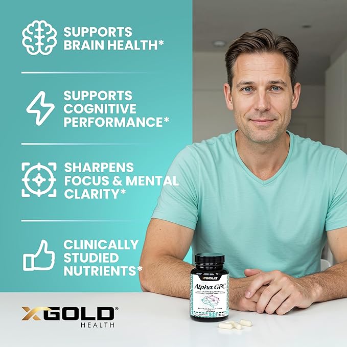 X Gold Health Alpha GPC Choline 600mg Pure Nootropic Supplement 120 Veggie Capsules Cognitive Enhancer for Memory Brain Health &amp Focus