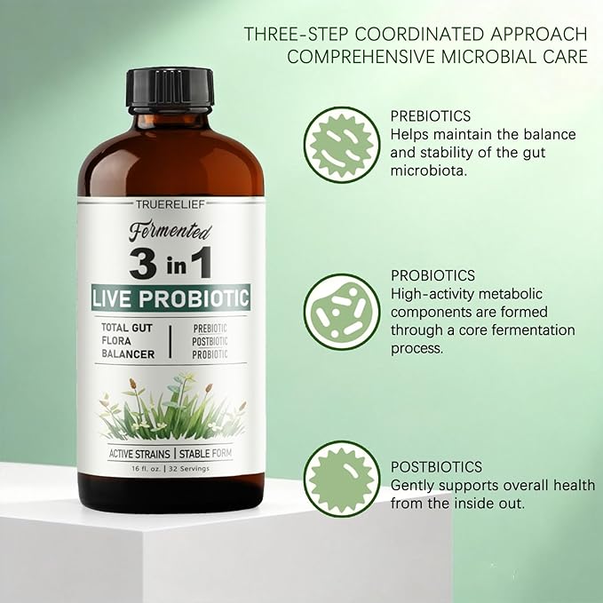 3-in-1 Live Liquid Probiotic &amp Prebiotic with Postbiotic | Refrigerated Live Cultures for Women &amp Men | 10 Strains &amp 18 Herbs for Complete Gut Health &amp Microbiome Support (16 fl oz) (1