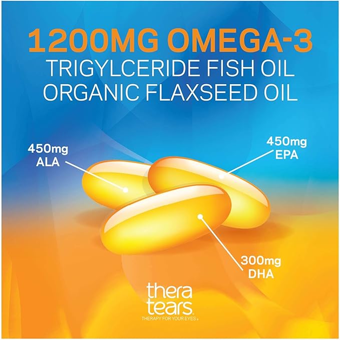 TheraTears 1200mg Omega 3 Supplement for Eye Nutrition Organic Flaxseed Triglyceride Fish Oil and Vitamin E 180 Count &amp Dry Eye Therapy Lubricating Eye Drops for Dry Eyes 1 fl oz Bottle Twin Pa