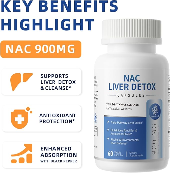NAC Supplement 900 mg – Liver Cleanse Detox &amp Repair Antioxidant &amp Cellular Health Alcohol Defense Support – N-Acetyl Cysteine Capsules with Milk Thistle Turmeric Dandelion &amp Artichoke