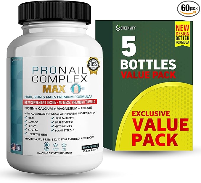 ProNail Complex Max Hair Skin &amp Nails Premium Supplement with Biotin &amp Herbal Blend 60 Capsules 30 Day Supply (5)