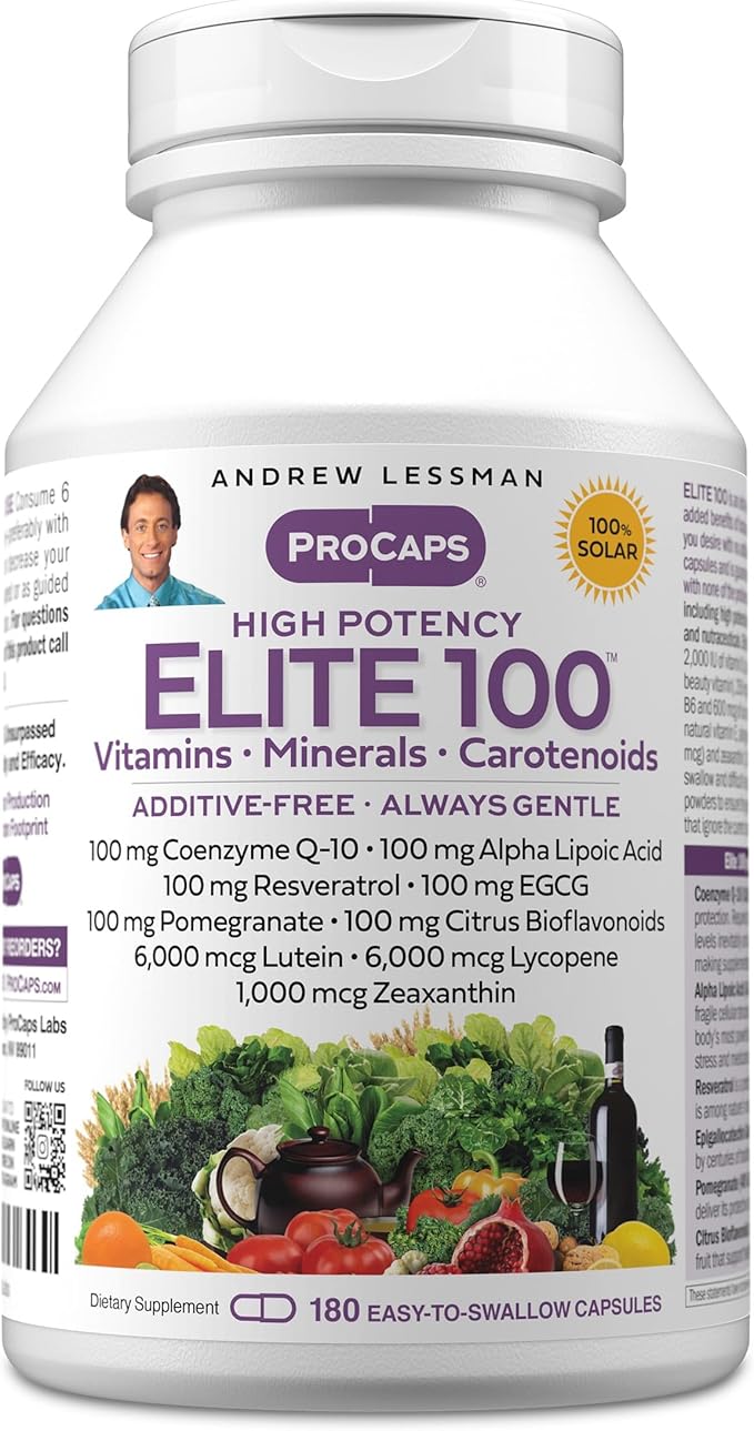 ANDREW LESSMAN Multivitamin Elite 100 180 Capsules - Potent Nutrients Plus 100mg Each of Coenzyme Q10 Alpha Lipoic Acid Resveratrol EGCG Pomegranate Citrus Bioflavonoids. No Additives