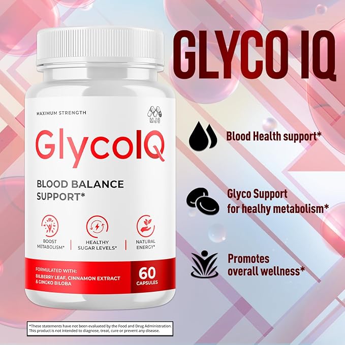 Glyco IQ Capsules Official GlycoIQ Blood Health Support Pills with All Natural Ingredients Glyco IQ Advanced Health &amp Wellness Support Formula with Premium Vitamins for Women &amp Men (60 Capsu