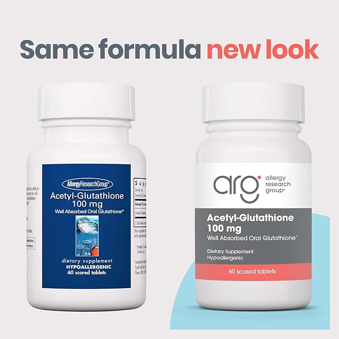 Allergy Research Group Acetyl-Glutathione - S-Acetyl-L-Glutathione Well Absorbed Immune Support 100 mg Supplement Hypoallergenic Scored Tablets - 60 Count