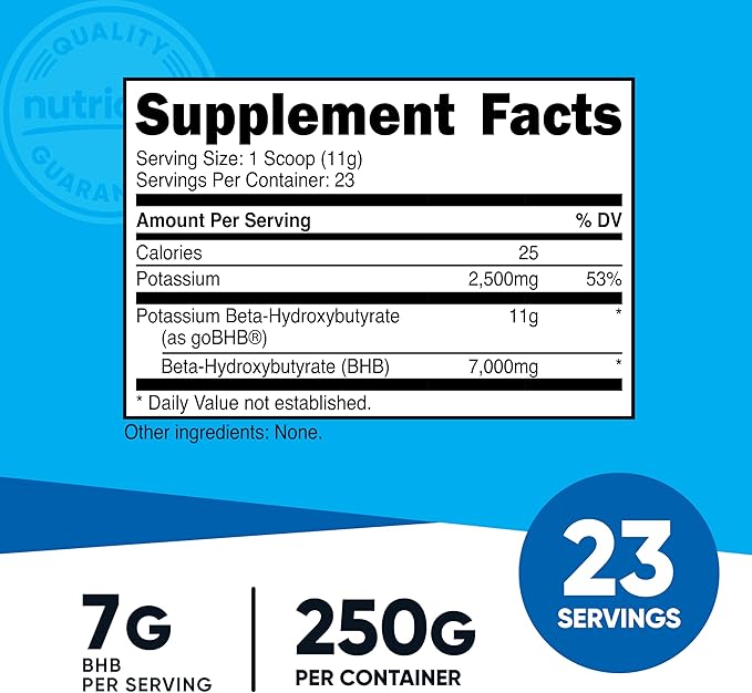 Nutricost Potassium BHB Salts Exogenous Ketone Supplement 6.4g Beta-Hydroxybutyrate Per Serving 250 Grams