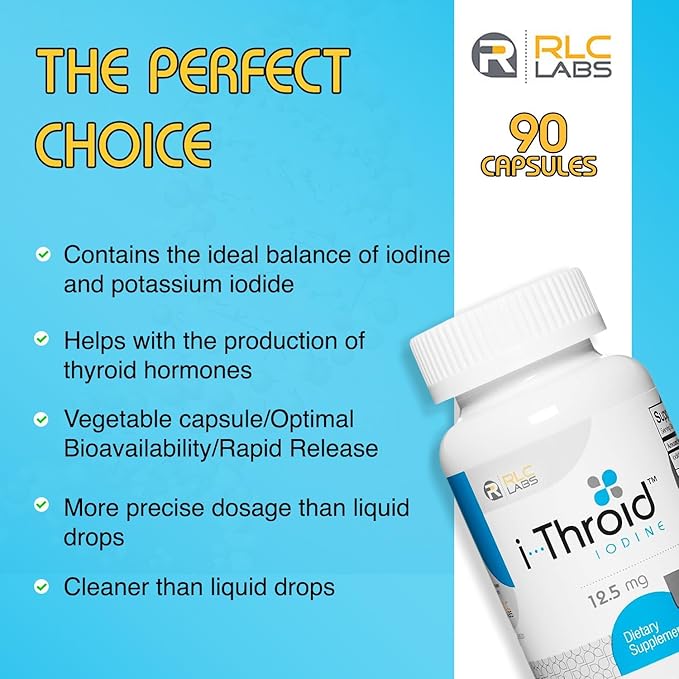 RLC Labs i-Throid 12.5 mg - Thyroid Supplements for Hypothyroidism Iodide Supplements for Thyroid Support Healthy Metabolism Thyroid Support for Women and Men - 90 Vegetarian Capsules (Pack of 2)