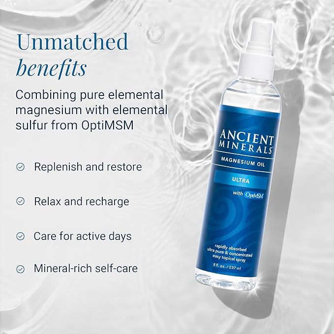 Ancient Minerals Magnesium Oil Ultra with OptiMSM Refill 33.8 oz. - Pure Genuine Zechstein Magnesium Chloride Supplement with MSM - Best Topical Skin Application for Dermal Absorption