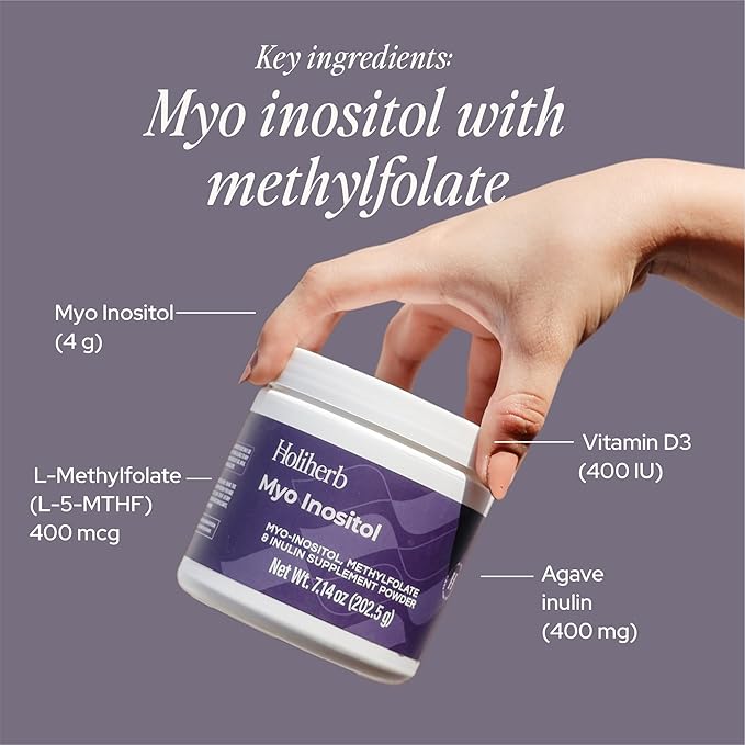 Holiherb Myo Inositol + Methylfolate Supplement for Women | Fertility Supplements for Hormonal Balance &amp Ovarian Health Support | 4g of Myo Inositol per Serving | 45 Servings