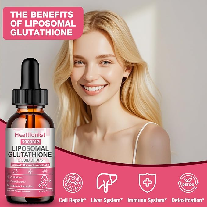 2 Pack 3000mg Liposomal Glutathione Liquid Drops with Vitamin C 98% Absorption Glutathione Liposomal Supplement Powerful Antioxidant Complex for Immune System Liver 4 Fl Oz per Bottle