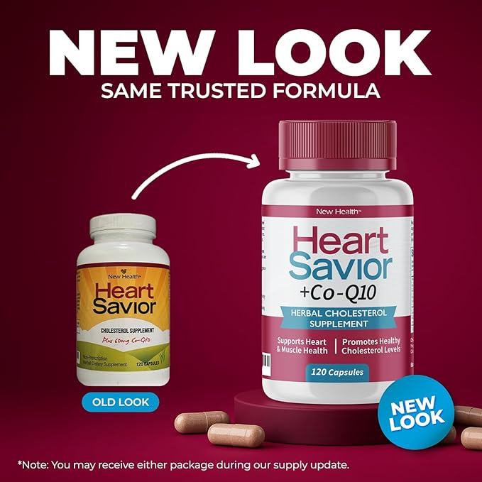HeartSavior Natural Cholesterol Support Supplement with Red Yeast Rice CoQ10 Plant Sterols &amp Niacin Blend - 7-Ingredient Healthy Formula for Men &amp Women - Made in USA Non-GMO (120 Capsules