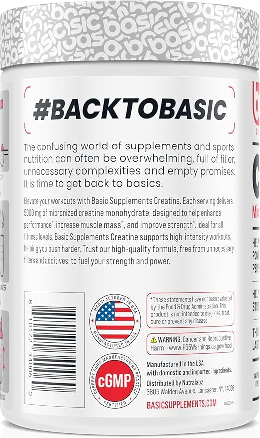 Micronized Creatine Monohydrate 5000mg per Serving Helps Enhance Power and Performance Helps Improve Strength Third Party Lab Tested Instant-Mix Gluten Free Vegan Friendly