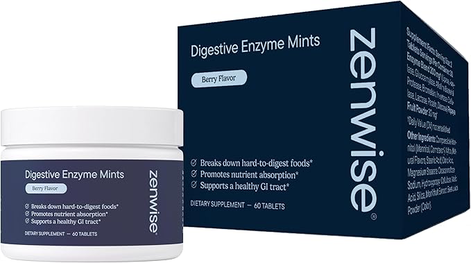 Zenwise Health Digestive Enzyme Breath Mints for Gut Health Delicious Berry Flavor - Digestive Enzymes for Bloating Relief &amp Gut Support - Multi Enzymes Digestion Supplement - 60 Chewable Tablets