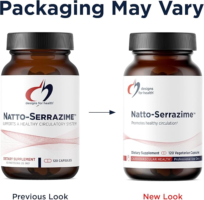 Designs for Health Nattokinase with Serrapeptidase - Natto-Serrazime + Proteolytic Enzymes - Designed to Support a Healthy Circulatory System + Immune Health - Non-GMO Supplement (120 Capsules)