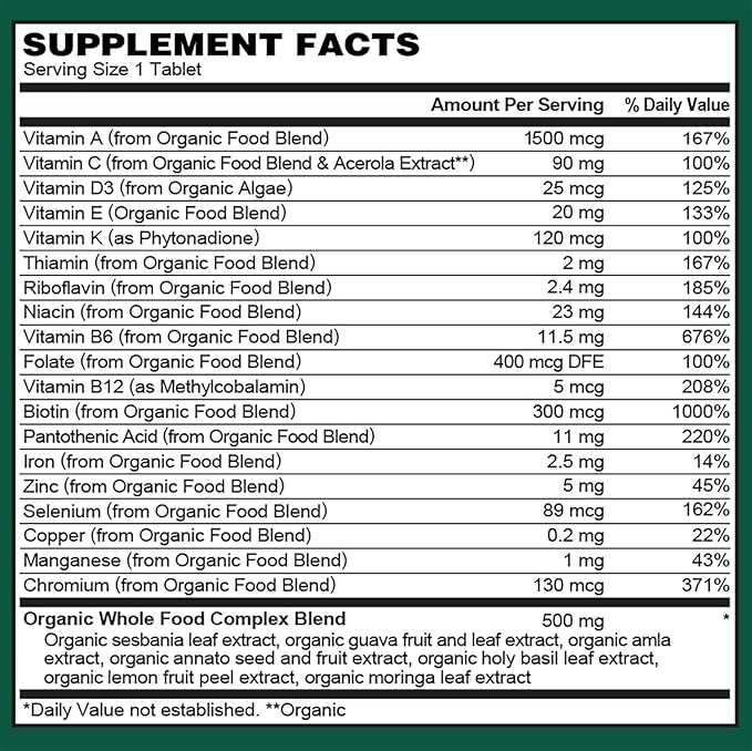 PlantFusion Organic Multivitamin for Women with Iron One Daily Vegan Multivitamin with Plant Based B12 D3 &amp Whole Food Blend for Energy &amp Immune Support - 60 Tablets (2 Month Supply)