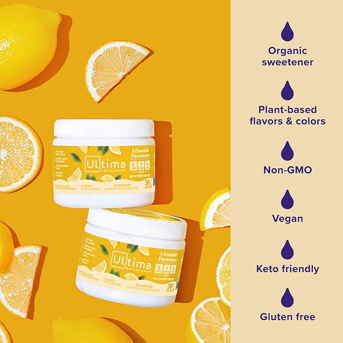 Ultima Replenisher Daily Electrolyte Powder Drink Mix – Sugar Free – Lemonade 30 Servings – Hydration Powder with 6 Key Electrolytes and Trace Minerals – Keto Friendly Vegan Non-GMO