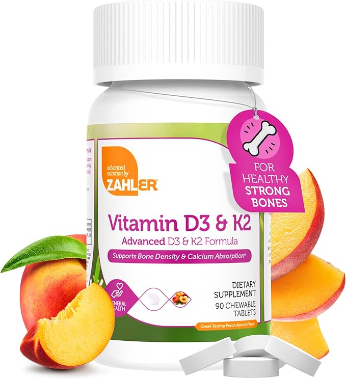 Zahler - Vitamin D3 &amp K2 Chewable Supplement (90 Count) - Certified Kosher K2 D3 Vitamin 5000 IU Delicious Chew Tablet - Vitamin D &amp K2 for Calcium Absorption Bone Density &amp Immune Suppor