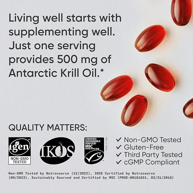 Sports Research Krill Oil Supplement with EPA &amp DHA Omega 3 Phospholipids &amp Astaxanthin from Antarctic Krill - Highest Concentration of Krill Oil for Men &amp Women - 500mg 120 Softgel Caps