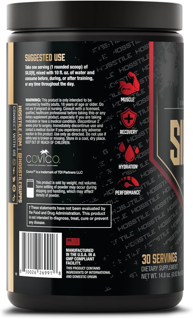 HOSSTILE SILO[9] EAA + Hydration Powder – Essential Amino Acids with Electrolytes EAA BCAA Intra Workout Powder &amp Post Workout Recovery Tangy Raspberry 30 Servings