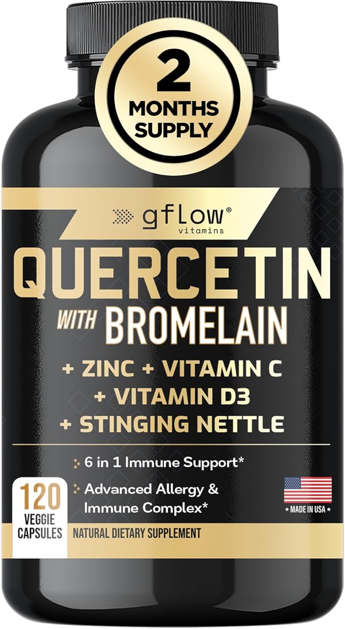 gflow vitamins Quercetin with Bromelain Stinging Nettle Supplement Zinc Vitamin C Vitamin D | Non-GMO Gluten-Free | Made in USA | 2 Months Supply