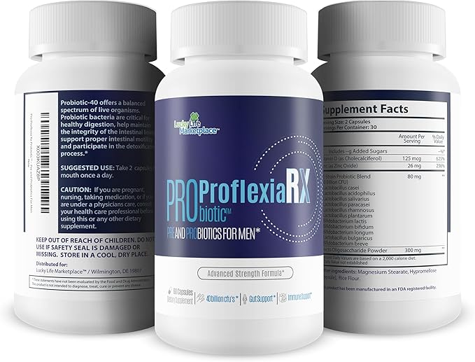 Probiotic Proflexia Rx Male Formula - Our Best Male Formula with Prebiotics &amp Over 40 Billion CFU’s of Probiotics - Support Your Male Health with This Natural Probiotic for Men