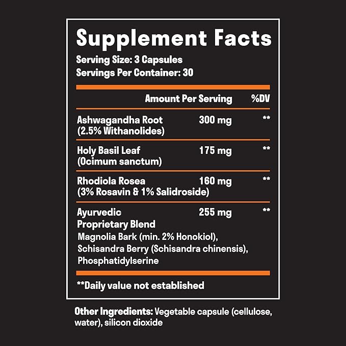 Adrenal Support - Cortisol Manager &amp Adrenal Support Supplements with Ashwagandha Extract Rhodiola Rosea Holy Basil to Help Stress Fatigue &amp Energy | Adaptogens | 90 Capsules