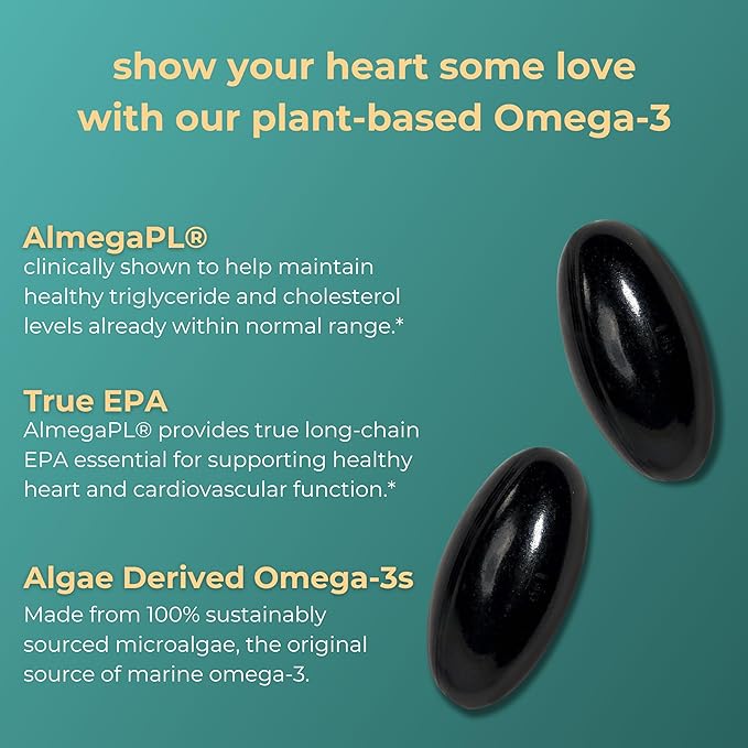 Iwi Life Heart Omega-3 120 Softgels (60 Servings) Vegan Plant-Based Algae Omega Fatty Acids + EPA Heart Health Support Dietary Supplement Krill &amp Fish Oil Alternative No Fishy Aftertaste