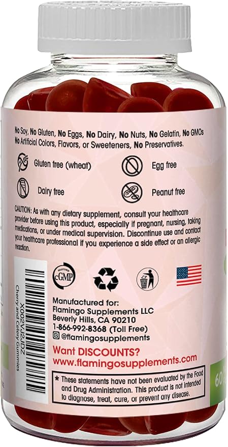 Flamingo Supplements Tart Cherry Gummies (2000mg) with Celery Extract (400mg)- Sleep and Joints- Tart Cherry Extract Alterative to Tart Cherry Juice Concentrate Capsules or Powders - 60 Count