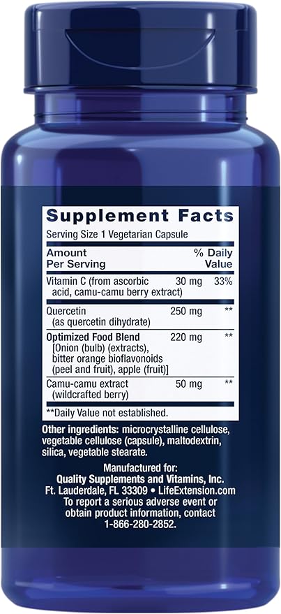 Life Extension Optimized Quercetin and N-Acetyl-L-Cysteine Immune and Cellular Health Support - 250 mg Quercetin 600 mg NAC - 60 Capsules Each