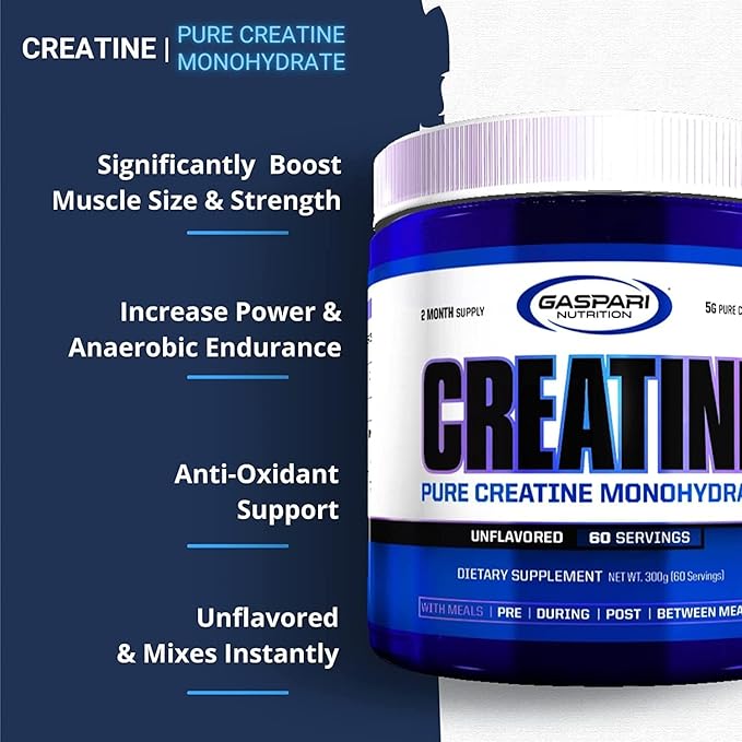 Gaspari Nutrition Pure Creatine Monohydrate 5g of Pure Creatine Boost Muscle and Size Helps Increase Power and Anerobic Endurance (200 Servings Unflavored)