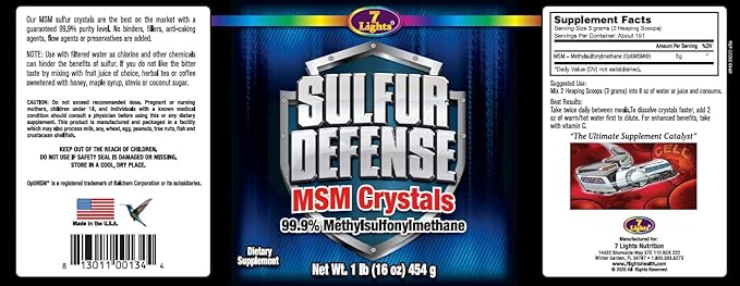 7 Lights Sulfur Defense Opti-MSM 99.9% Pure MSM Powder | Dietary Supplement for Joints Skin &amp Immune Support – Organic Methylsulfonylmethane Crystals Vegan Non-GMO Gluten-Free – Made in USA (1