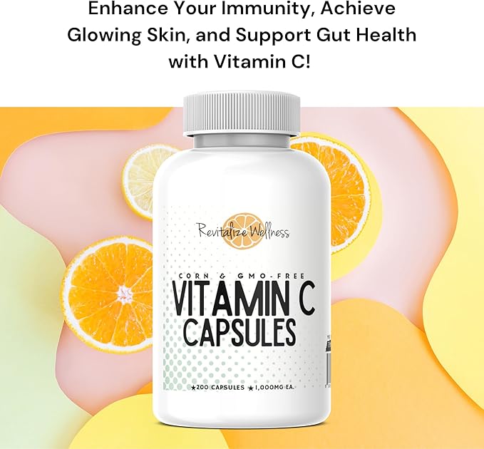 Vitamin C Capsules | Pure Corn &amp GMO-Free | 1000 mg Vitamin C Per Capsule | 200 Capsules