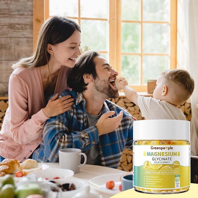 GREENPEOPLE Magnesium Glycinate Gummies 400mg - Sugar Free Magnesium Supplement with Magnesio Citrate Vitamin D and B6 for Calm Support &amp Sleep for Adults - High Absorption - Lemon Gummies