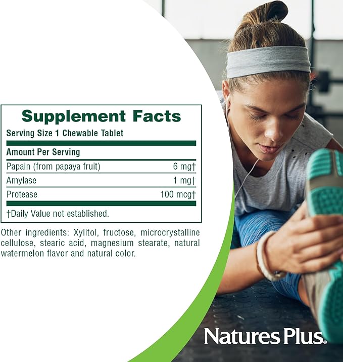 NaturesPlus Papaya Enzyme - 360 Chewable Tablets - Digestive Aid Supplement with Amylase &amp Protease - Helps Reduce Gas Bloating Stomach Upset &amp Discomfort - Vegan Gluten Free - 360 Servings