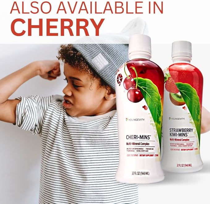 Youngevity Strawberry Kiwi-Mins Plant Derived Multi-Mineral Complex - Made from Humic Shale - Liquid Colloidal Form - Kid Friendly Taste - (32oz - 4 Pack)