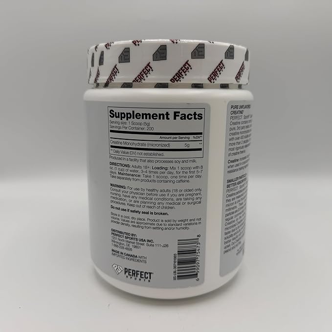 PERFECT SPORTS Essential Creatine | Pure Micronized Creatine Monohydrate | Vegan Friendly Gluten Free | Muscle Build &amp Performance | 200 Servings (Unflavored)