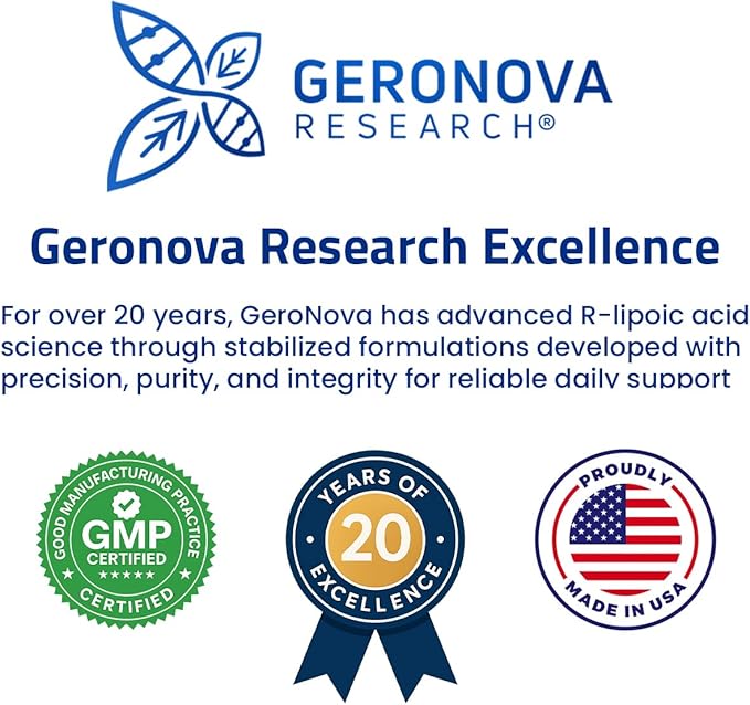Geronova Research The R-Lipoic Solution 2 fl oz – Potassium-Stabilized R-Lipoic Acid Liquid for Healthy Aging Supports Nerve Health and Cellular Balance – Fast-Absorbing 3-Ingredient RLA Drops