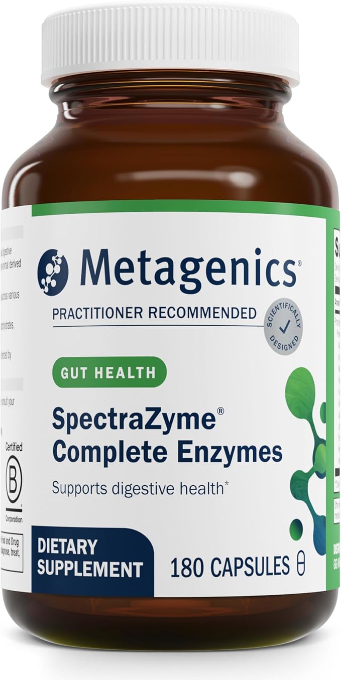 Metagenics SpectraZyme Enzyme Complex - Plant-Based Digestive Enzymes for Protein Fat &amp Carbohydrate Breakdown - Supports Indigestion Bloating &amp Colon Health* - Gluten-Free Vegan - 180 Caps