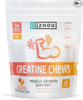 ZHOU Creatine Chews - Creatine Monohydrate Gummies for Men &amp Women with Vitamin B12 Sugar Free Vegan Organic Non GMO 5g Per Serving - Peach Mango Flavor 20 Servings 60 Chews